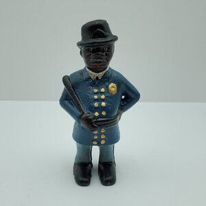 Cast Iron African American Constable Bank Metal Police Officer Cop Figurine